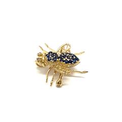 Sapphire Gold-Diamond-Stone Brooch 2 Diamonds .02 Carat T.W. 14K Yellow Gold
